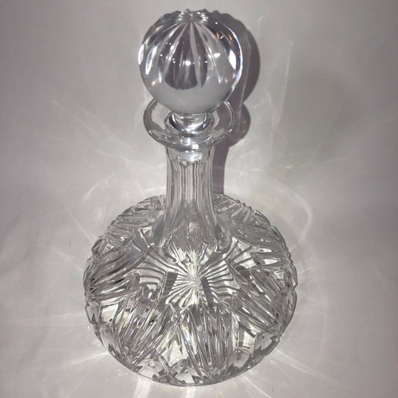 VTG Heavy Clear Cut Lead Crystal Glass Flare Ship's Table Decanter 8" - Picture 4 of 12